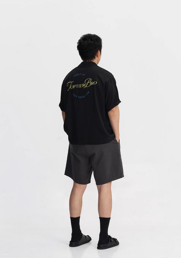 バック刺繍オープンカラーシャツ ライオセル95% / Back Embroidered Shirt N5514