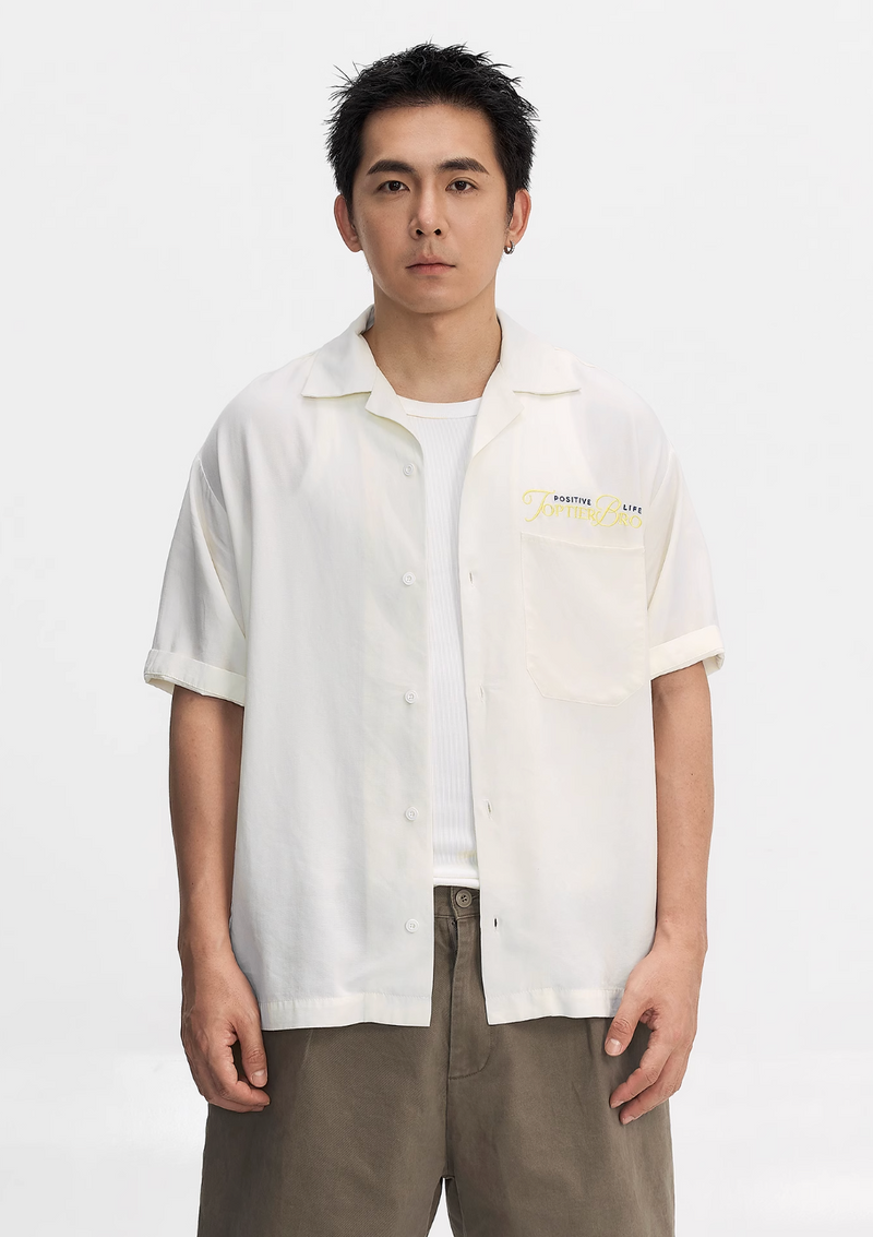 バック刺繍オープンカラーシャツ ライオセル95% / Back Embroidered Shirt N5514