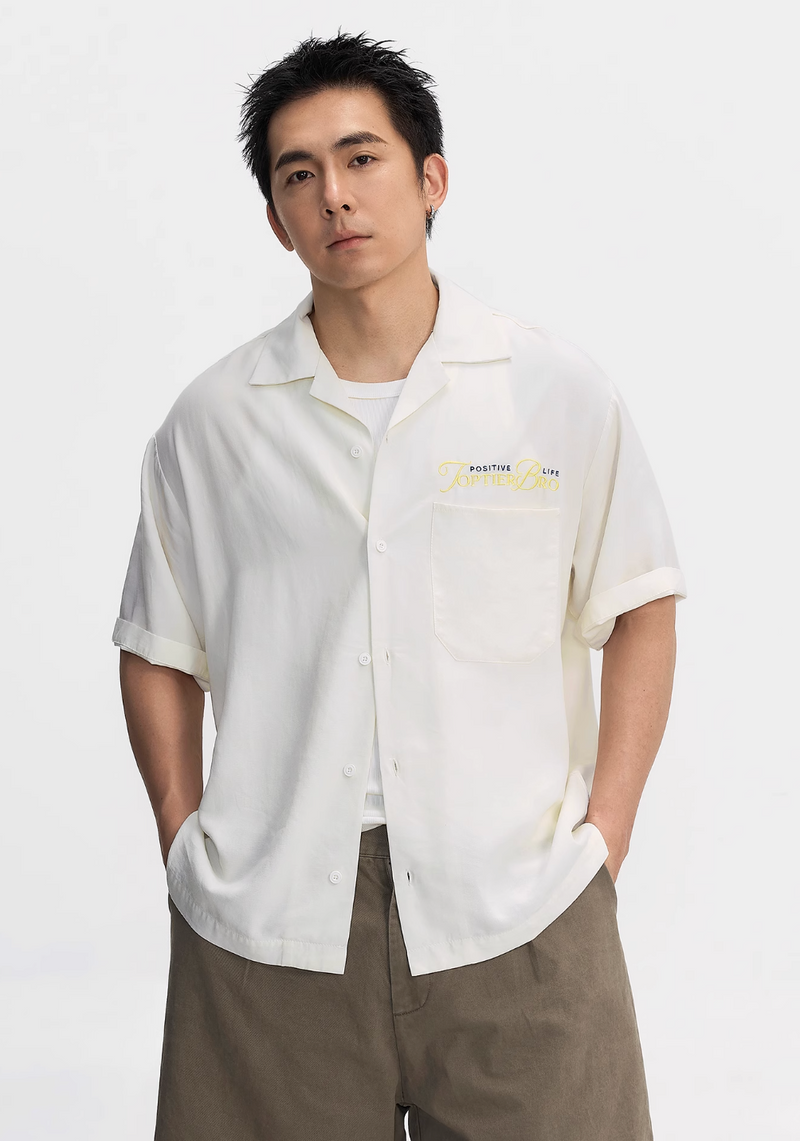 バック刺繍オープンカラーシャツ ライオセル95% / Back Embroidered Shirt N5514