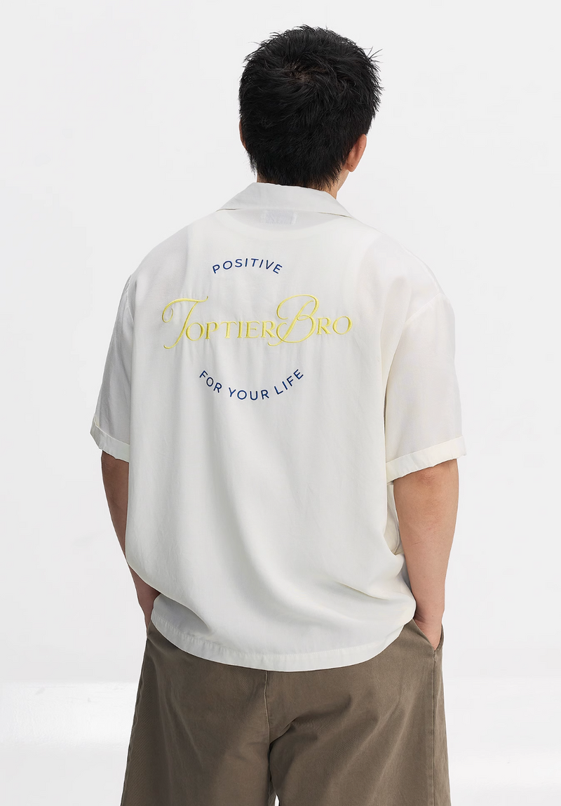 バック刺繍オープンカラーシャツ ライオセル95% / Back Embroidered Shirt N5514