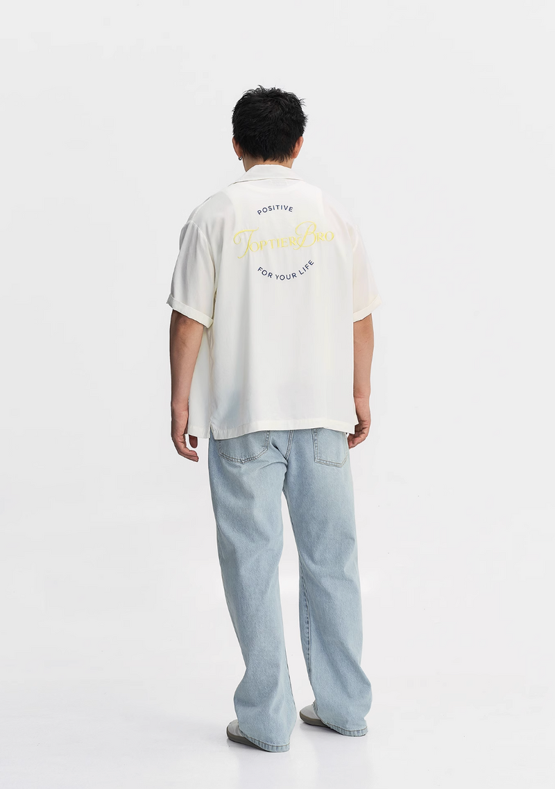バック刺繍オープンカラーシャツ ライオセル95% / Back Embroidered Shirt N5514
