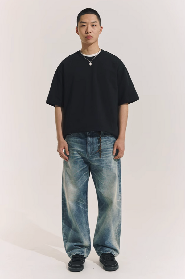 ウォッシュストレートデニムパンツ コットン100% / Washed Straight Denim N5500