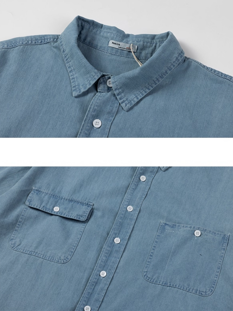 Distressed denim short sleeve shirt N5524