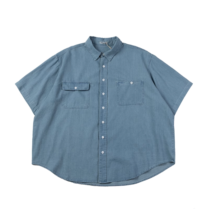 Distressed denim short sleeve shirt N5524
