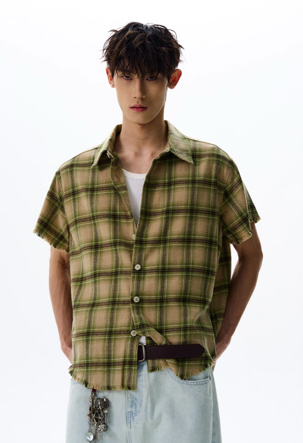 Cut-off check shirt N5530