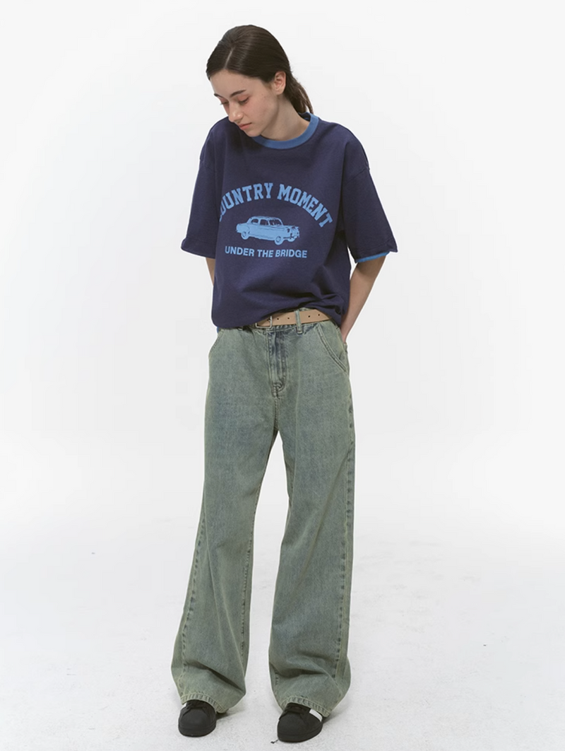 Distressed retro wide jeans N5534