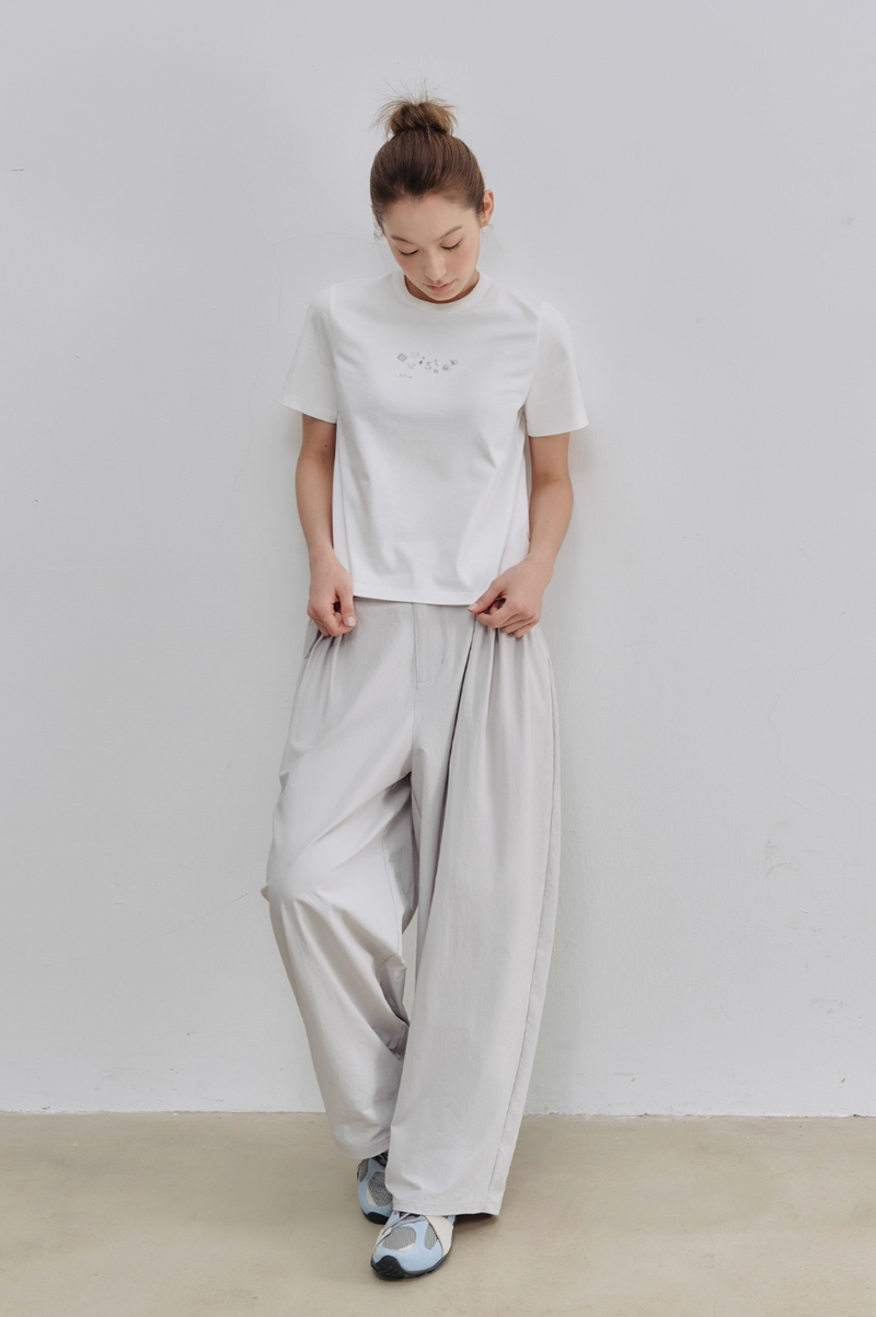 軽量 ワイドタック ナイロン バルーンパンツ / Light grey wide leg pants   N5576