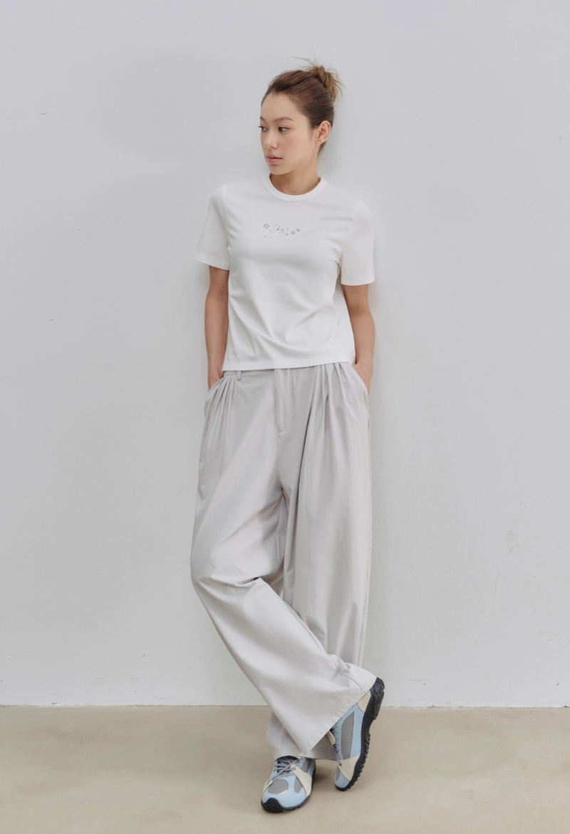 軽量 ワイドタック ナイロン バルーンパンツ / Light grey wide leg pants   N5576