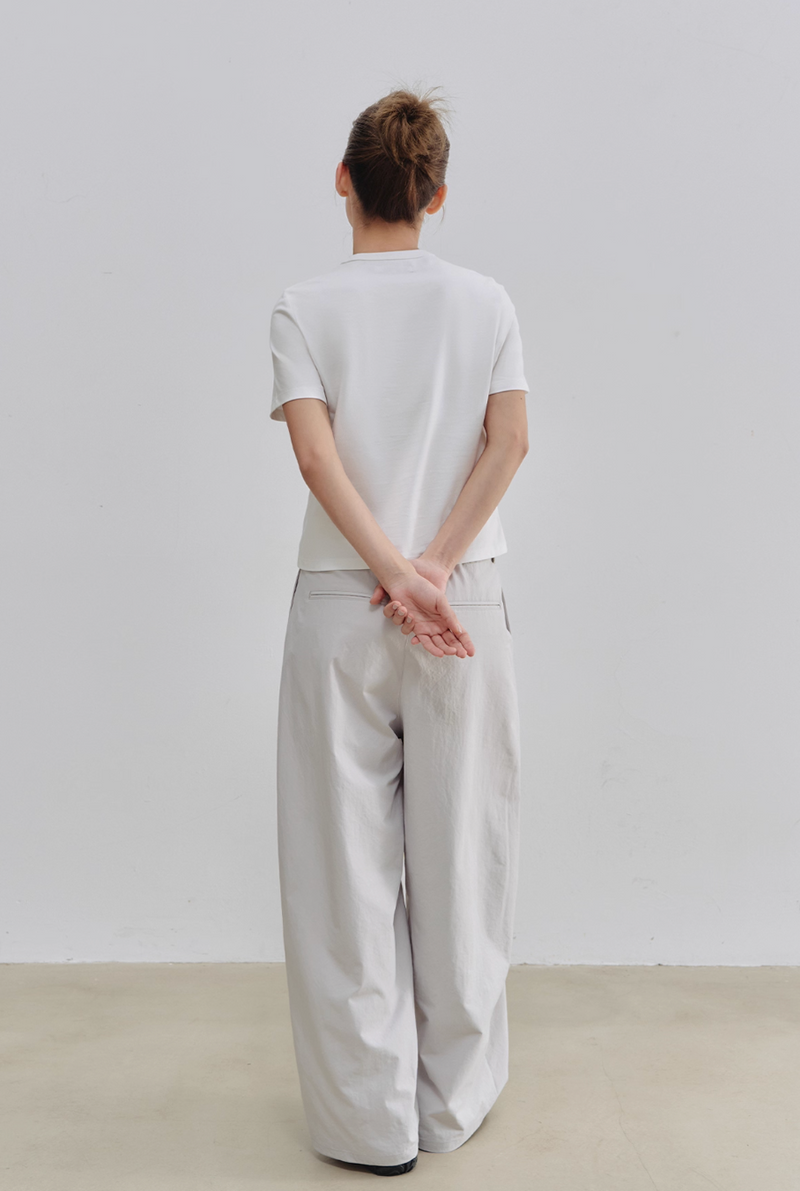 軽量 ワイドタック ナイロン バルーンパンツ / Light grey wide leg pants   N5576
