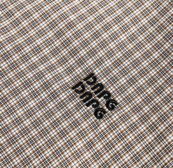 コーデュロイ襟 チェック柄 刺繍 半袖シャツ / Check Shirt   N5585