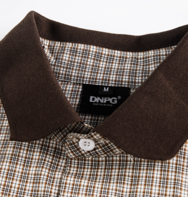 コーデュロイ襟 チェック柄 刺繍 半袖シャツ / Check Shirt   N5585