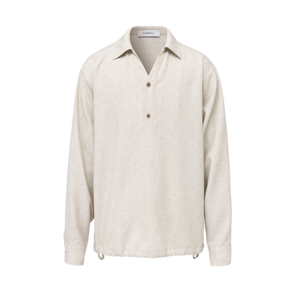 ドローストリング リネンブレンド プルオーバー ポロシャツ/ polo shirt   N5596