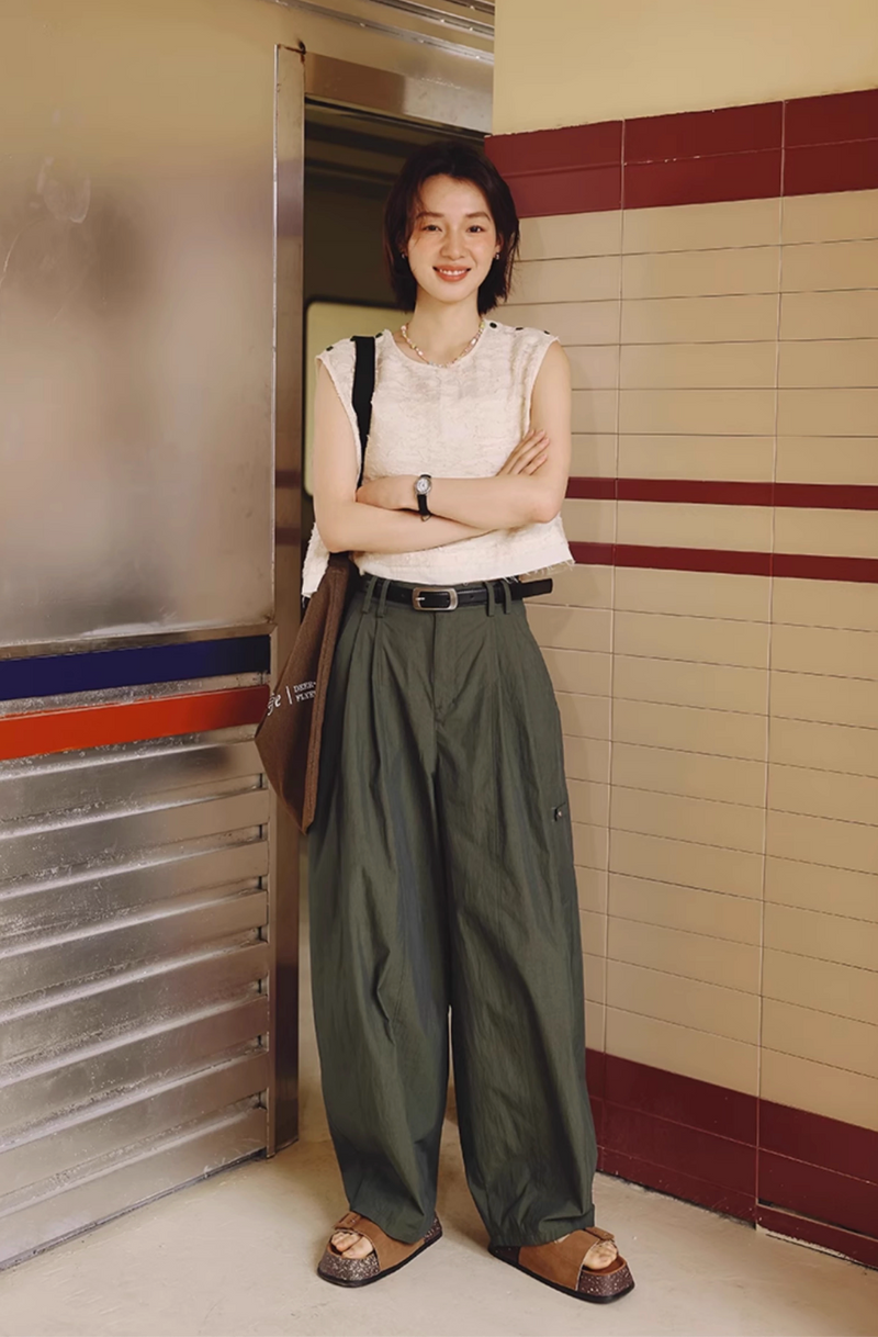 コットンナイロン タック バルーンワイドパンツ /  wide pants   N5597