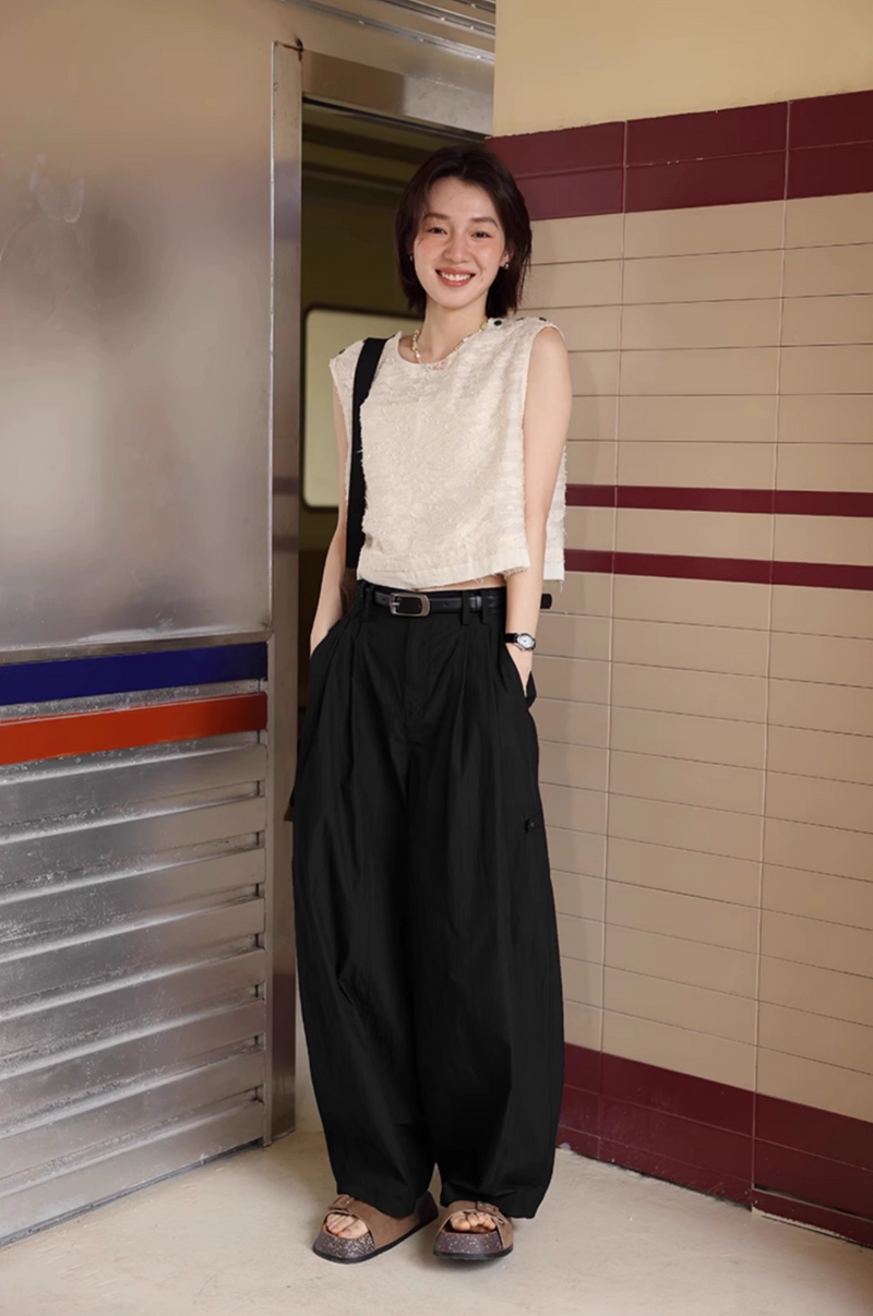 コットンナイロン タック バルーンワイドパンツ /  wide pants   N5597