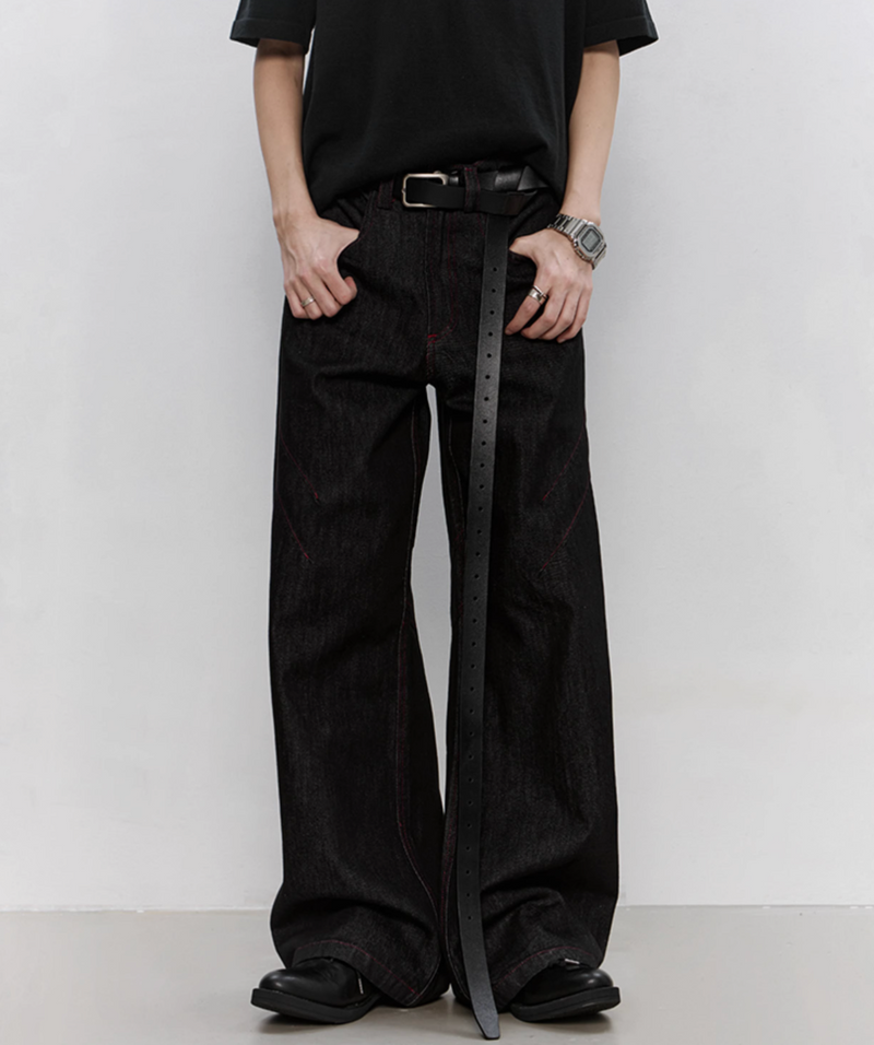 コントラストステッチ リジッド ワイドデニムパンツ /  denim pants   N5603