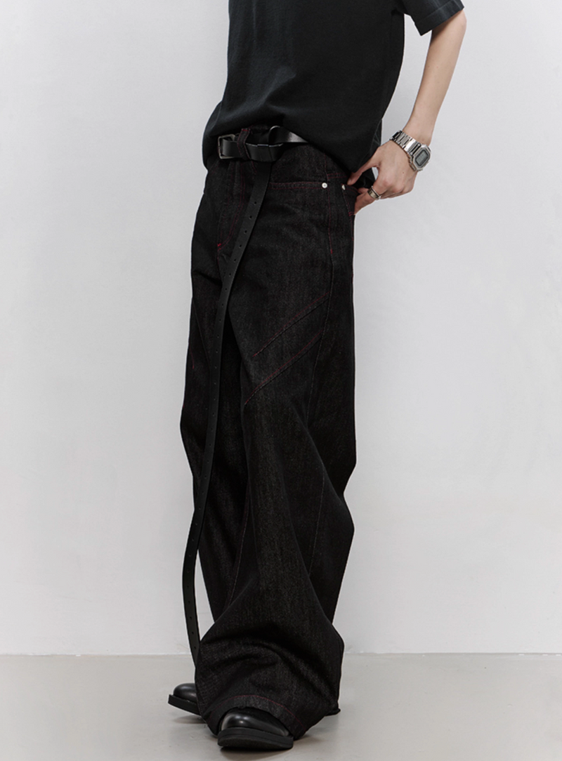 コントラストステッチ リジッド ワイドデニムパンツ /  denim pants   N5603
