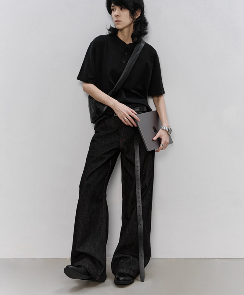 コントラストステッチ リジッド ワイドデニムパンツ /  denim pants   N5603