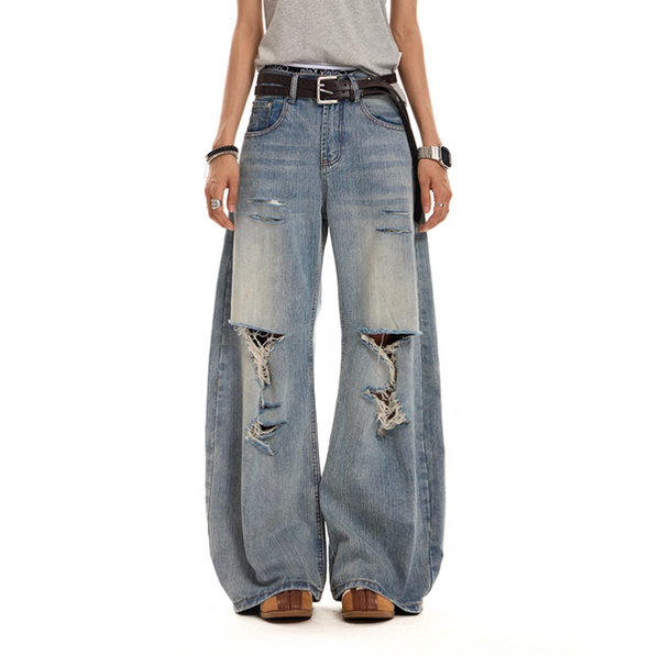 カットオフ ダメージ ワイドフレアデニム / denim pants   N5604