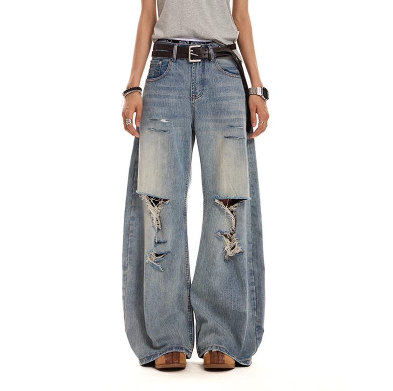 カットオフ ダメージ ワイドフレアデニム / denim pants   N5604
