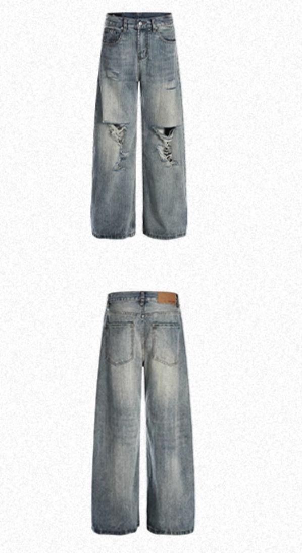 カットオフ ダメージ ワイドフレアデニム / denim pants   N5604