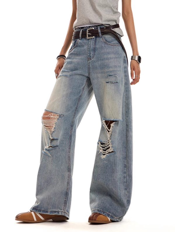 カットオフ ダメージ ワイドフレアデニム / denim pants   N5604