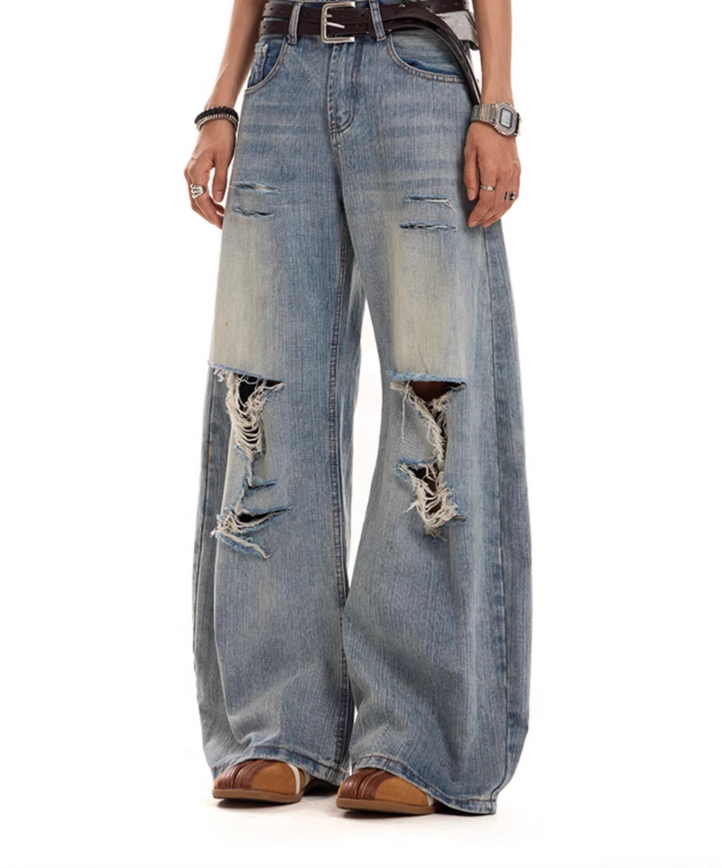 カットオフ ダメージ ワイドフレアデニム / denim pants   N5604