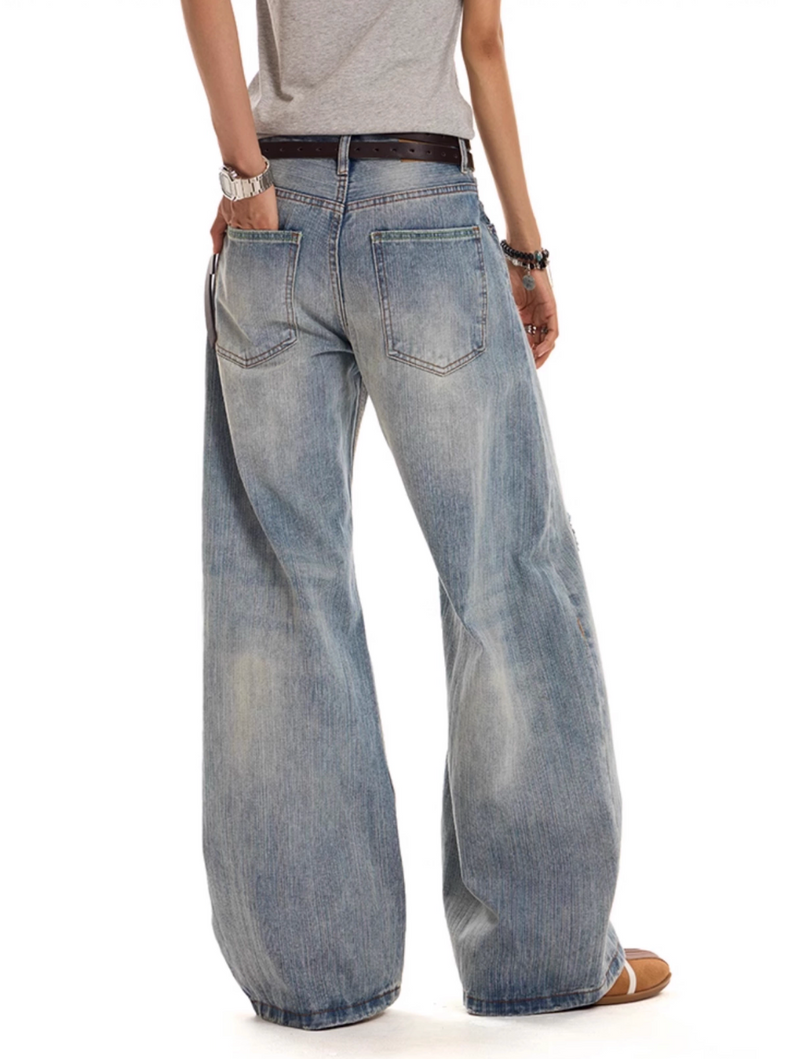 カットオフ ダメージ ワイドフレアデニム / denim pants   N5604