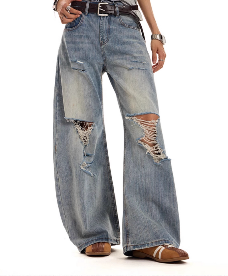 カットオフ ダメージ ワイドフレアデニム / denim pants   N5604