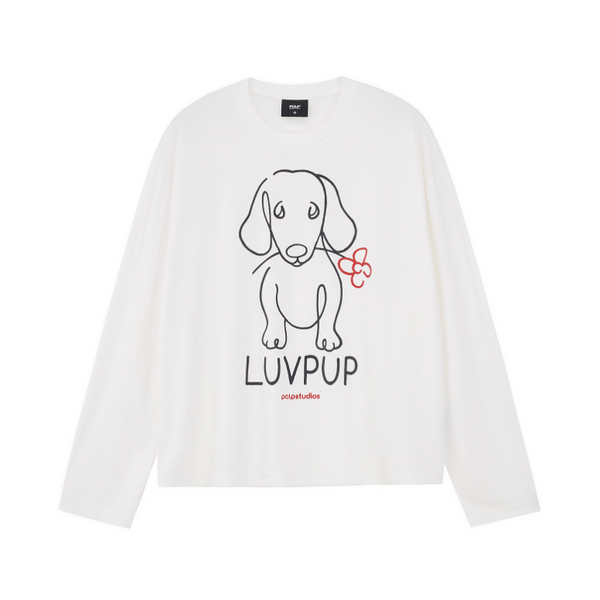 ラインアート・ドッグ グラフィック ロンT / Flower dog print T-shirt   N5607