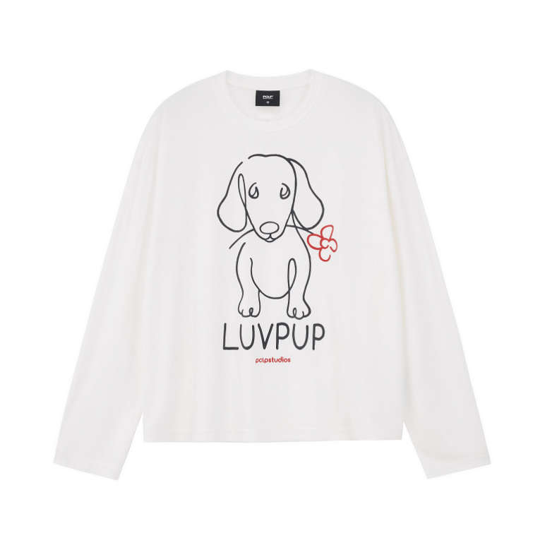 ラインアート・ドッグ グラフィック ロンT / Flower dog print T-shirt   N5607