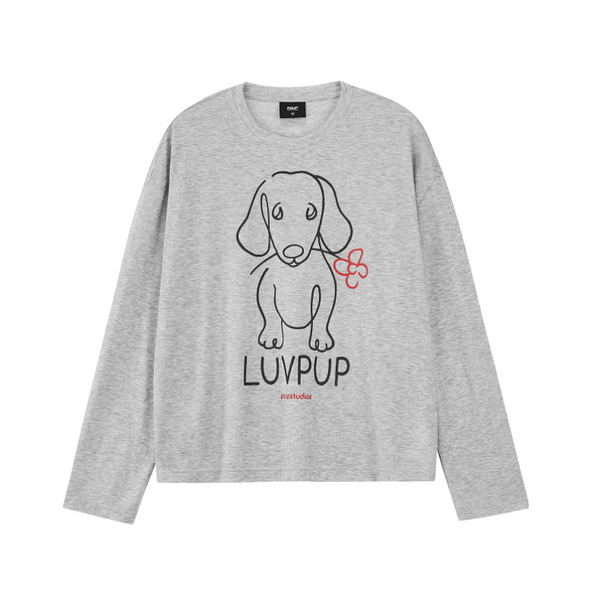 ラインアート・ドッグ グラフィック ロンT / Flower dog print T-shirt   N5607