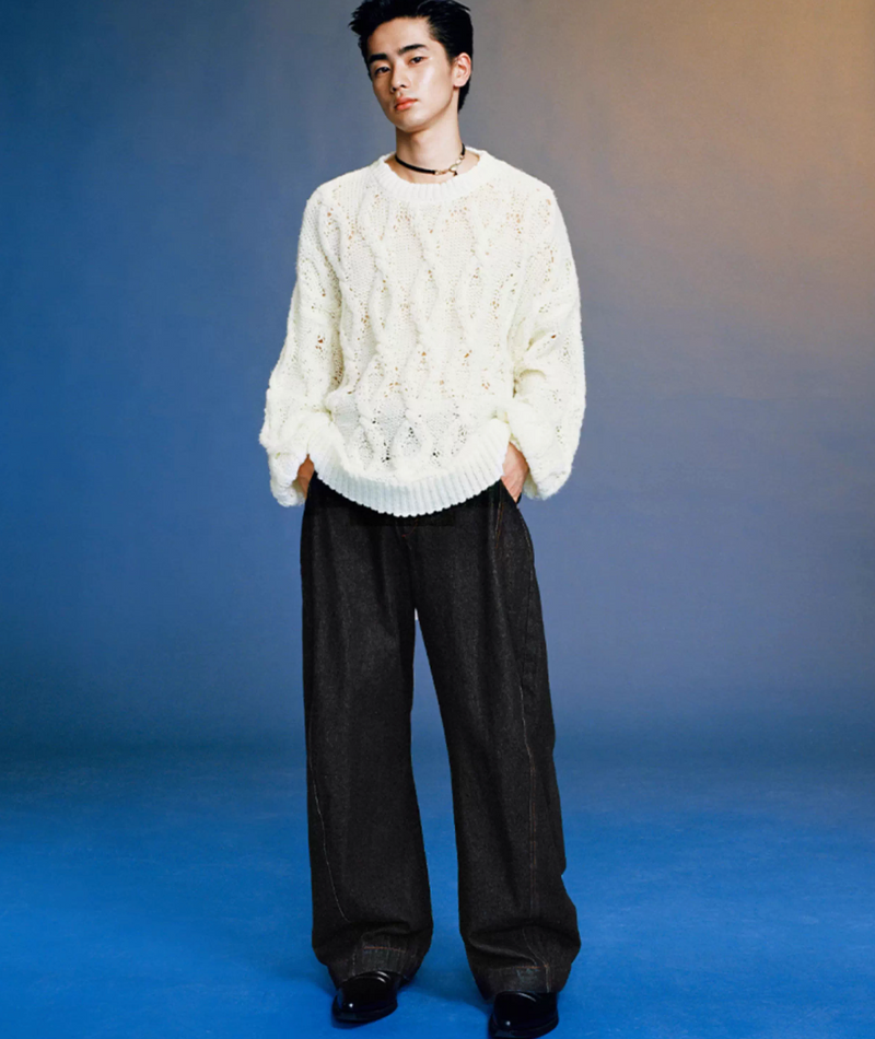 ブラックデニム カーブワイドパンツ / curved wide pants   N5609