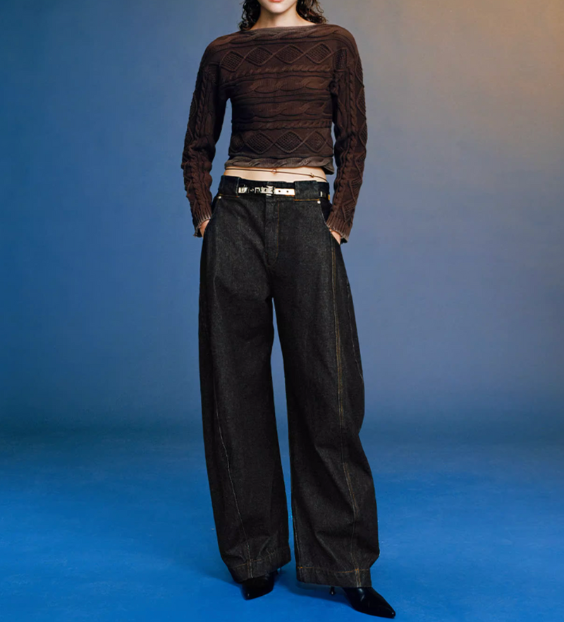 ブラックデニム カーブワイドパンツ / curved wide pants   N5609