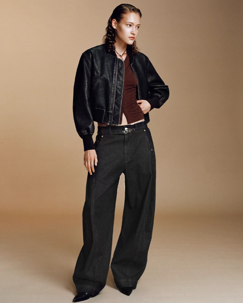 ブラックデニム カーブワイドパンツ / curved wide pants   N5609