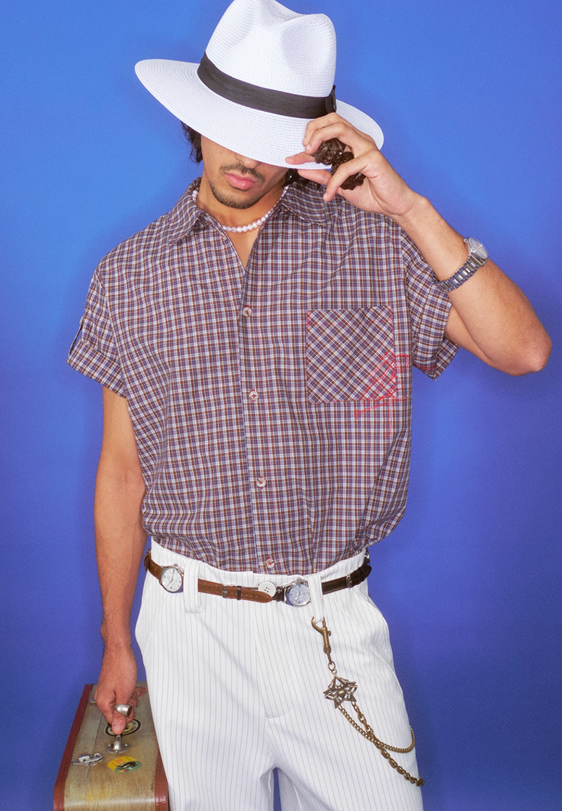 刺繍ポケット・チェック柄 半袖シャツ / Check Shirt   N5613