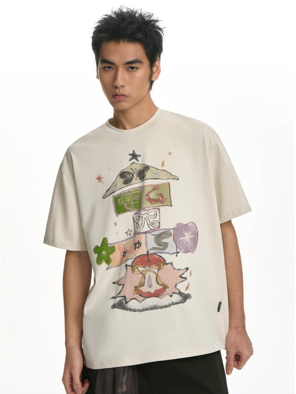 ウォーターカラー・グラフィックTシャツ  N5624