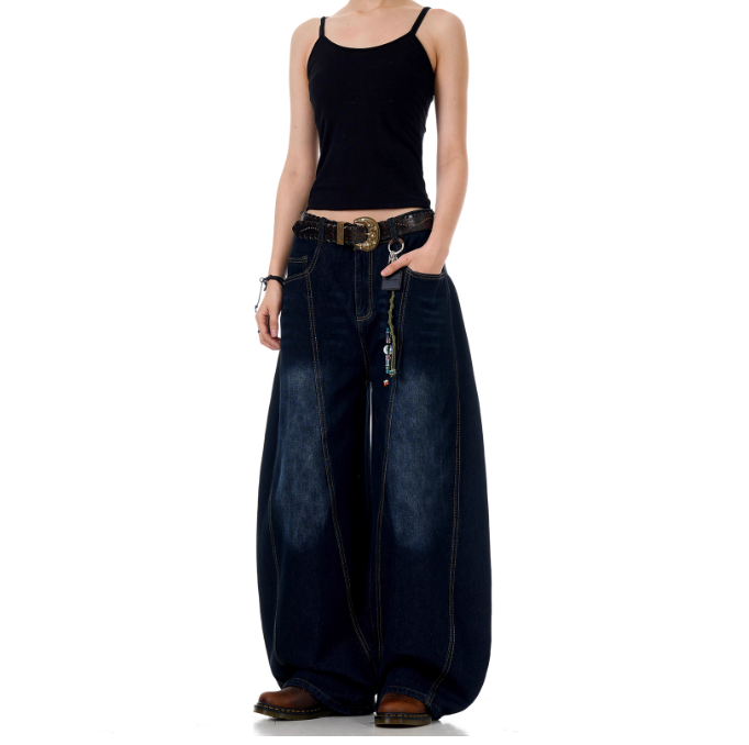 Dark Blue Over-Wide Dame Pants N5625