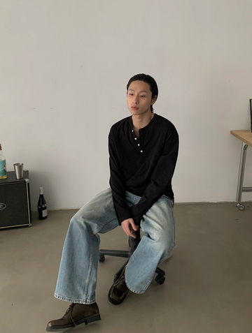 180Gコットン・ヘンリーネックロンT N5670