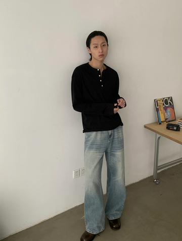 180Gコットン・ヘンリーネックロンT N5670