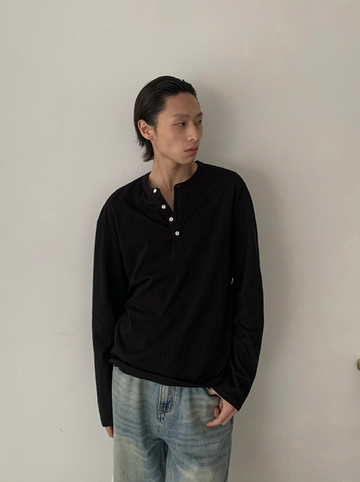 180Gコットン・ヘンリーネックロンT N5670