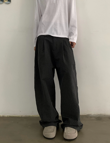 クリンクル加工・チェック柄カーブパンツ N5671