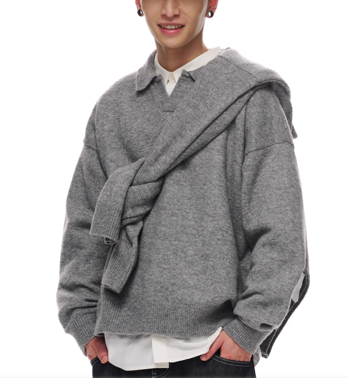 Soft Wool Long-Sleeve Skipper Polo Shirt   N5726