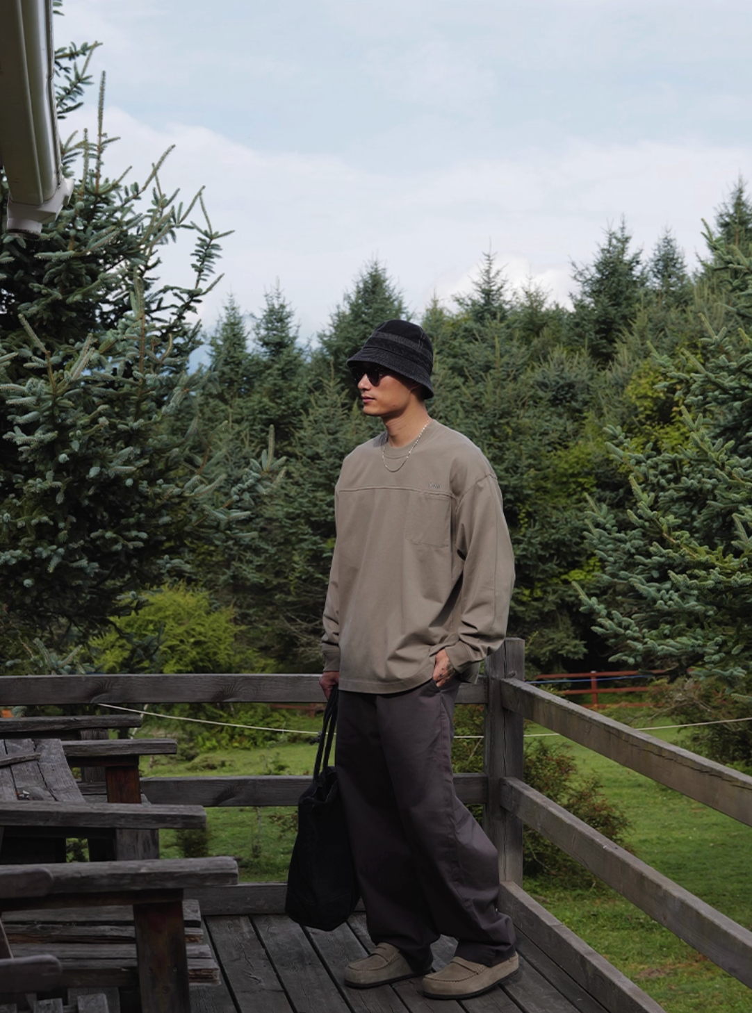 コットン刺繍ポケット ルーズロングTシャツ  N5743