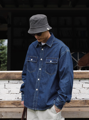 10oz・ヴィンテージウォッシュ・デニムワークシャツ N5748