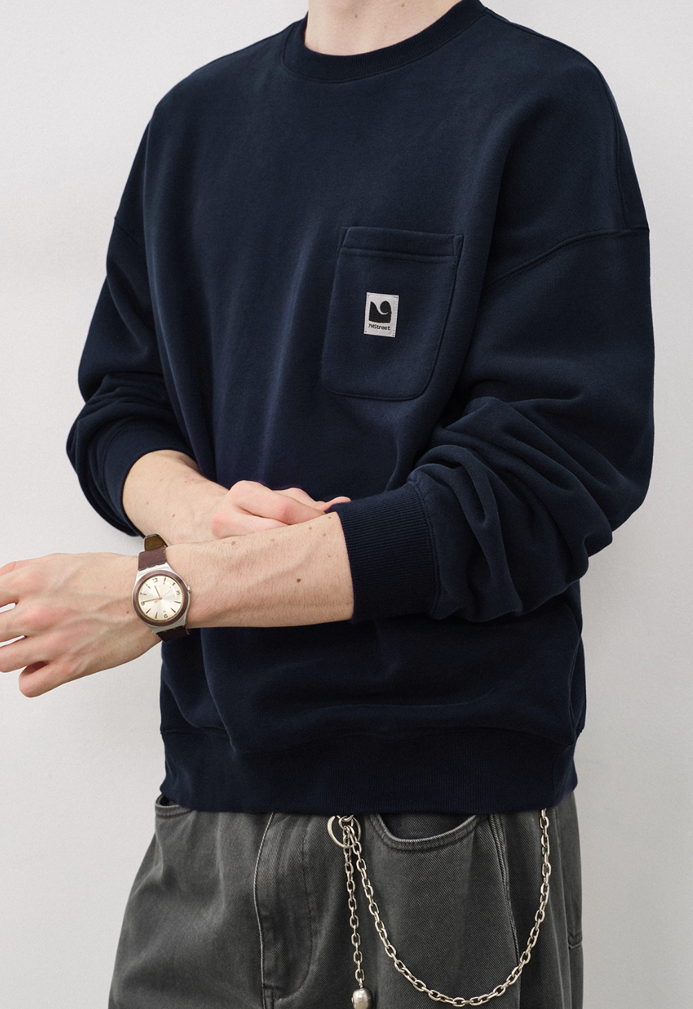 刺繍ポケ付き 裏起毛ヘビーウェイトスウェット   N5818