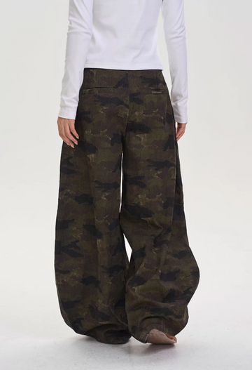 総柄カモフラ ティアードフリンジパンツ N5894