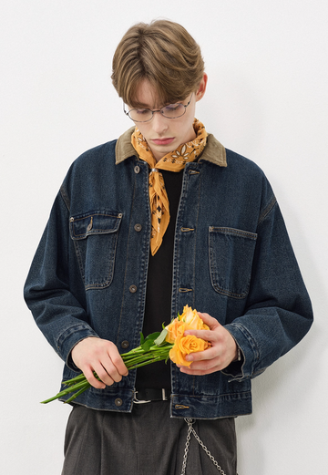 裏地付きコーデュロイ襟デニムジャケット N5931