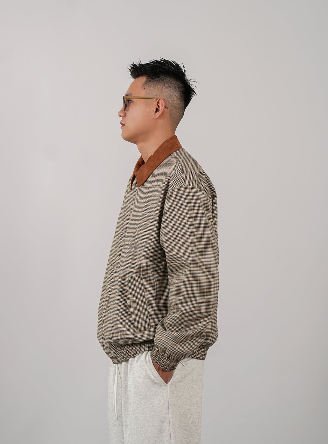 スエード襟・ミンクタッチニット・ハリントン　N6105