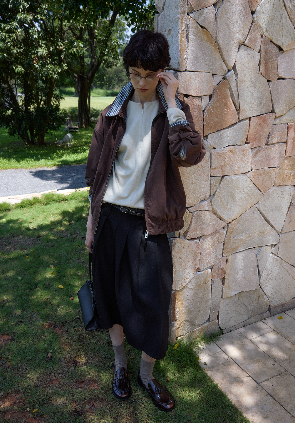 テンセルドレープ・チェックドッキング・ハリントンジャケット　N6159