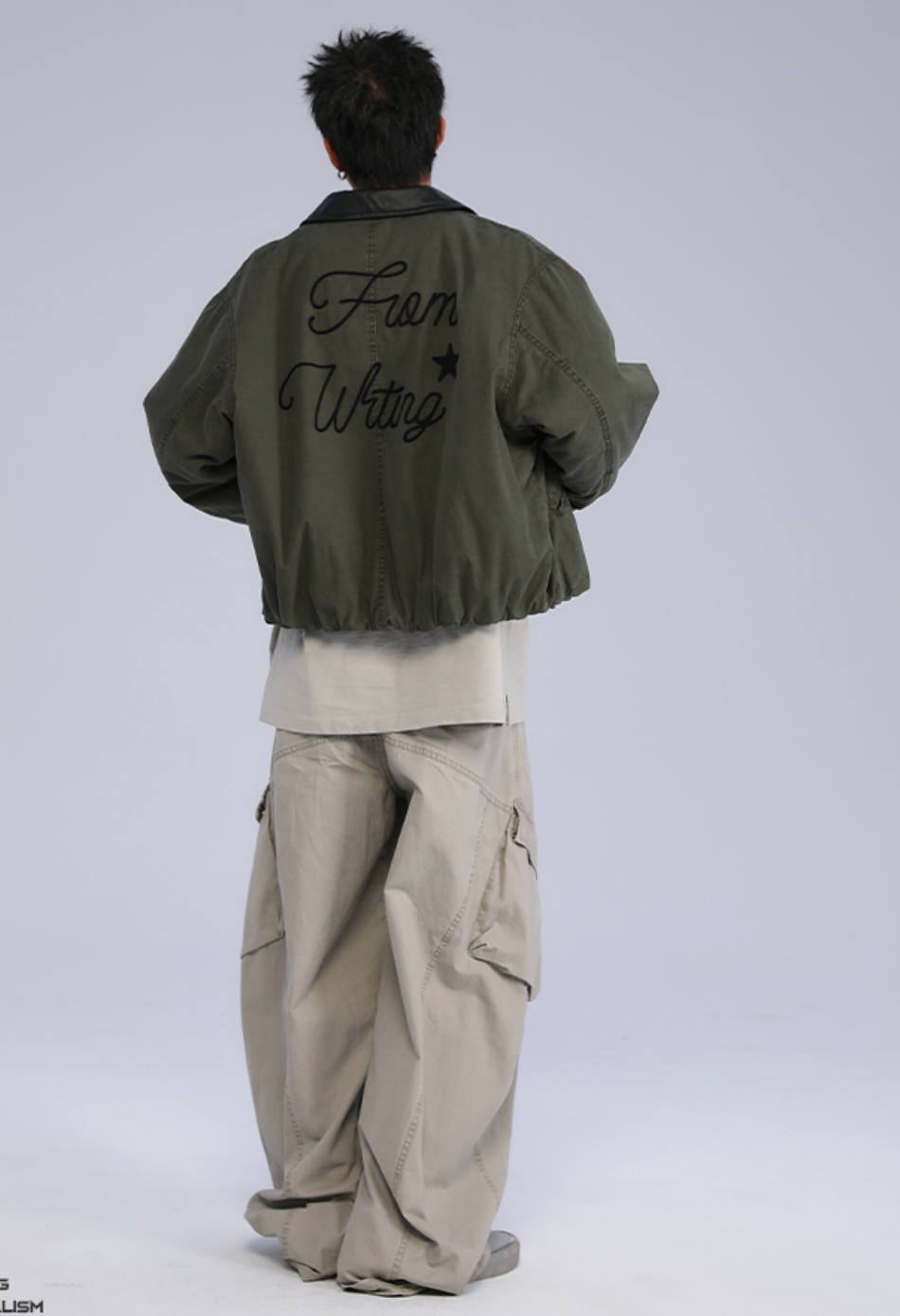 レザー襟ウォッシュドコットン・中綿ショートジャケット N6165